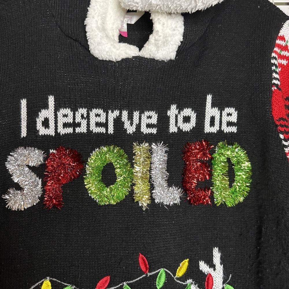 No Boundaries Reindeer Spoiled Hoodie Ugly Christmas Tunic Sweater Sz Lg